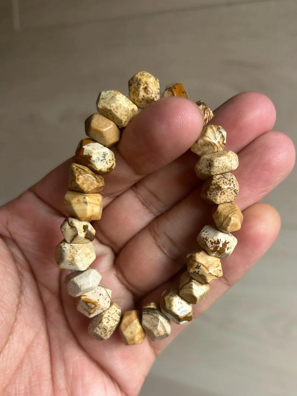 Faceted Jasper Stone Stretch Bracelet Size 6